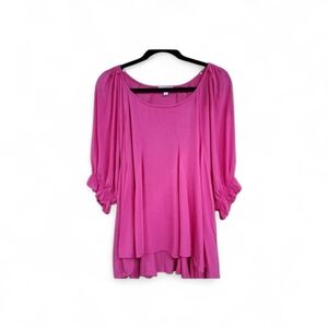 Umgee Boutique Pink Flowy Short Flutter Sleeve Top Sz S Oversized